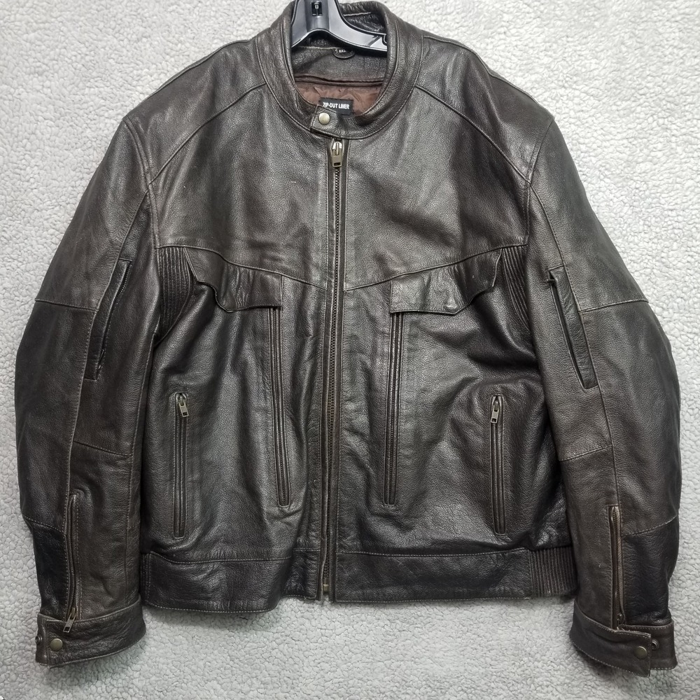 Xelement Men's Brown Leather Motorcycle Jacket 5XL Cafe RACER Vented WITH LINER